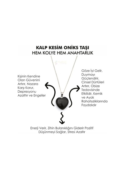 Mystic Energy Doğaltaş Oniks(Onix) Kalp Kesim Kolye & Anahtarlık Siyah
