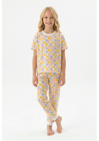 Bunny Hopp Kısa Kollu Renkli Kareli Çiçek Desenli Kız Çocuk Pijama Takımı - %100 Pamuklu Uyku Seti Çok Renkli Bunny Hopp Kısa Kollu Renkli Kareli Çiçek Desenli Kız Çocuk Pijama Takımı - %100 Pamuklu Uyku Seti Çok Renkli