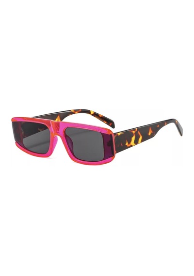 Lunar Pembe Leopar Desenli Kemik Çerçeve Dikdörtgen Vintage Retro Unisex Güneş Gözlüğü