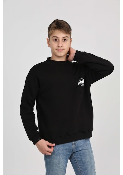 Toontoy Kids Toontoy Erkek Çocuk Cep Skate Baskılı Sweatshirt Siyah