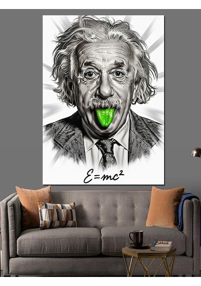 Dil Çıkaran Einstein Portresi Dekoratif Kanvas - Mdf Ahşap Tablo
