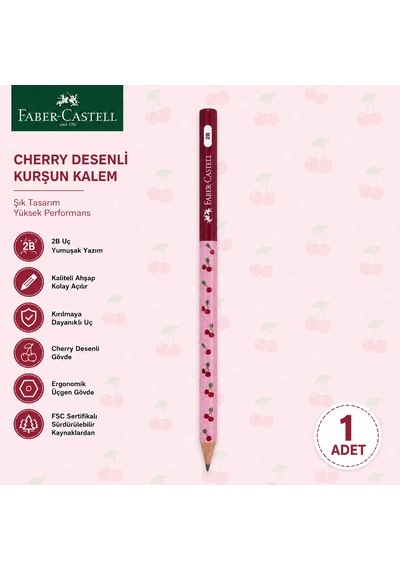 Faber-castell Cherry Desenli Kurşun Kalem 1 Adet 2b Yuvarlak Gövde Kırmızı