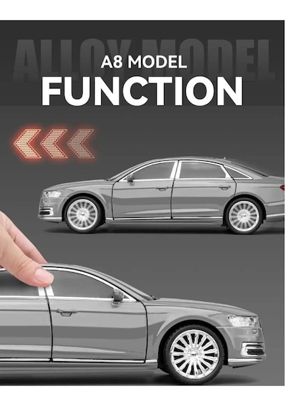 Scowetto Audi A8 Long Quattro Tarzı 1:24 Metal Araba Diecast Audı 6 Kapı Bagaj Kaput Koleksiyon Model Gri