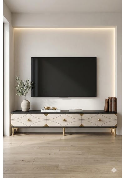 Tsa1897atg Alfa Tv Sehpası Antrasit-traverten-gold 180cm