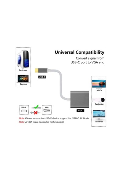 Type-c 3.1 - Vga Adaptör Dönüştürücü 1080p Monitör, Tv, Projeksiyon Uyumlu