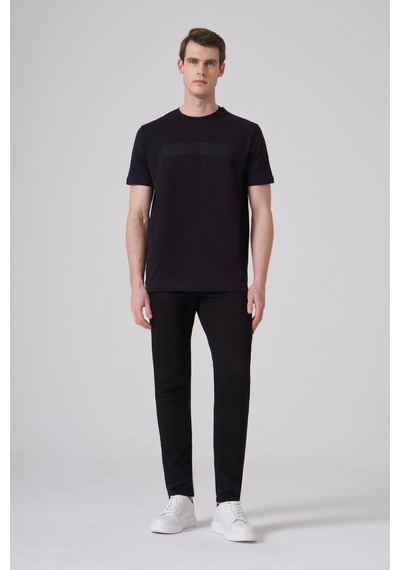 Morven Erkek Siyah Trend Baskılı Bisiklet Yaka Dinamik Fit T-shirt 26ys018009001 Siyah