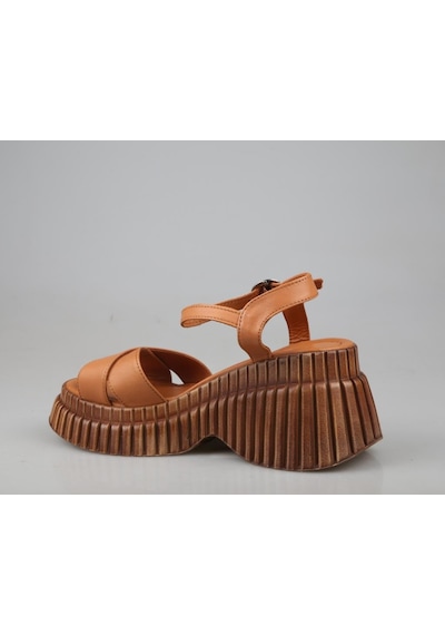 Zeyn 7934 Hakiki Deri Taba Kadın Sandalet Taba