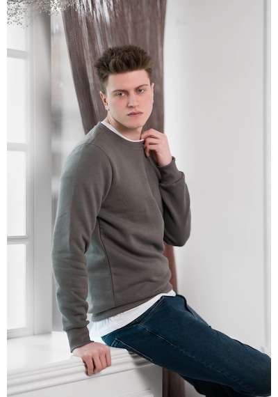 Slimfit Sıfır Yaka Basic 3 İplik Erkek Sweatshirt Antrasit