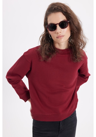 Tudors Kadın Oversize Geniş Kesim Pamuklu Bisiklet Yaka Bordo Sweatshirt-39928 Bordo