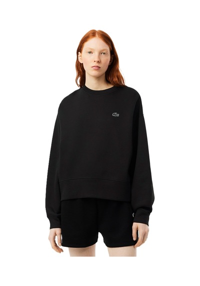 Lacoste Oversized Cotton Womens Sweatshirt Bol Kesim Bisiklet Yaka Pamuklu Kadın Sweatshirt Siyah
