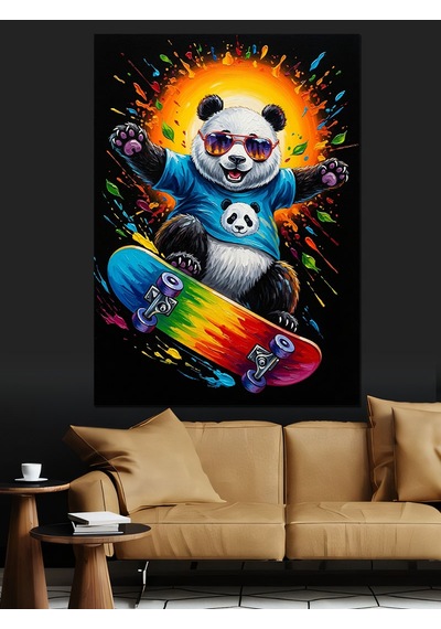 Kaykaycı Panda Skater Panda Dekoratif Kanvas - Mdf Ahşap Tablo