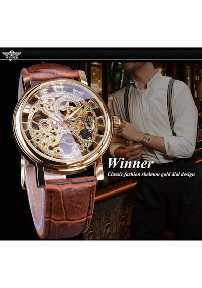 Winner Kurmalı Mekanizma Gold Renk Kol Saati