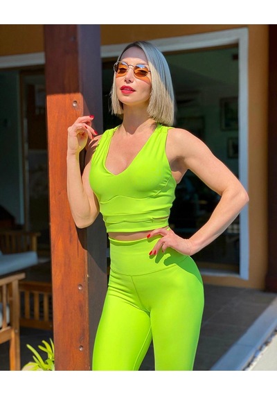 Lismina Kalın Biyeli Spor Büstiyer Sporcu Sütyeni Neon Yeşil