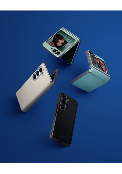 Samsung Galaxy Uyumlu Z Flip 6 Kılıf Ora Serisi Katlanabilir Deri Görünümlü Metal Çerçeve Kapak Mint