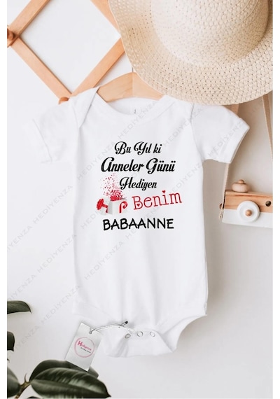 Hediyenza Anneler Günü Hediyen Benim Babaanne Özel Tasarım Bebek Zıbın Pamuklu Çıtçıtlı Body Beyaz