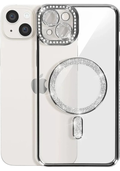 Newface Apple İphone 14 Kılıf Joke Simli Magneticsafe Kılıf - Gümüş