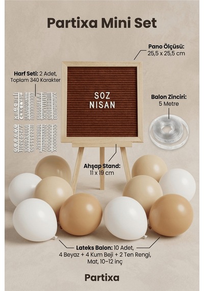 Nişan Söz Süsleme Mini Set Kahve Keçe Yazı Panosu Standlı Balon Zincirli Tüm Yaşlar