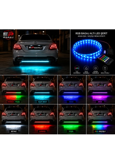 P Garaj Rgb Bagaj Altı Led Şerit Açık Mavi Kırmızı Beyaz Geçişli Rgb Efekt Akan Işık 0