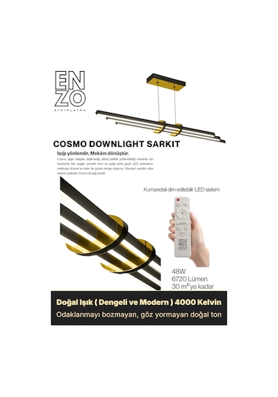 Cosmo Gold Lineer Led Sarkıt Avize Kumandalı Dim Edilebilir Aşağı Işık Diğer