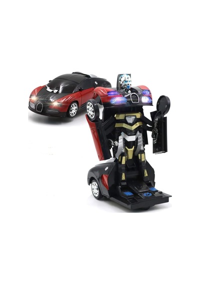Robota Dönüşebilen Bugatti Araba Işıklı Sesli Müzikli Kendi Kendine Gezen Pilli Oyuncak 20 Cm. Mavi-kırmızı