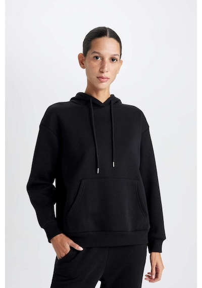 DeFacto Relax Fit Kapüşonlu Kanguru Cepli Kalın Basic Düz Siyah Sweatshirt W1240AZ24WNBK81 Siyah DeFacto Relax Fit Kapüşonlu Kanguru Cepli Kalın Basic Düz Siyah Sweatshirt W1240AZ24WNBK81 Siyah