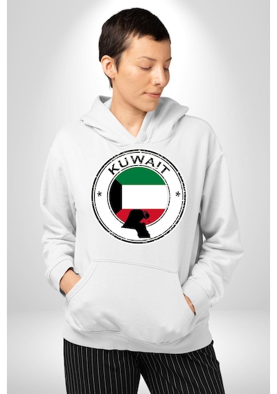 Kuveyt Bayrağı Kadın Erkek Beyaz Kapüşonlu Sweatshirt Hoodie Beyaz