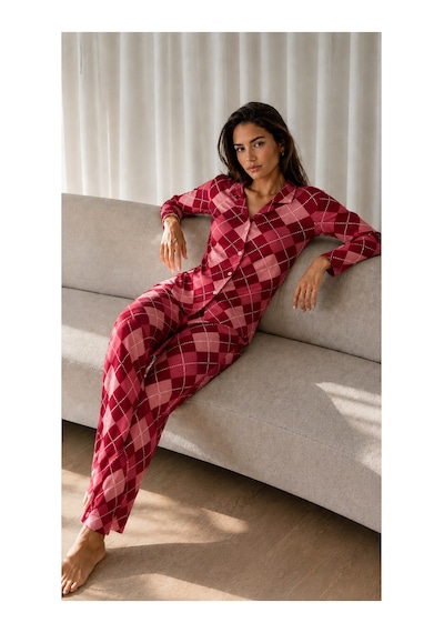 Fit Women Kadın Desenli Basic Kış Kırmızı Pijama Takımı