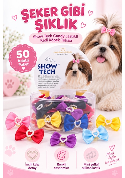 Showtech Candy Lastikli Kedi Köpek Tokası 50 Adetli Paket
