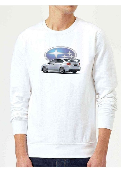 Subaru Wrx Baskılı Beyaz Erkek Örme Sweatshirt (534643913)