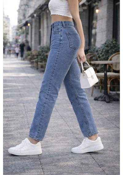 Cedy Denim Kadın Yüksek Bel Soho Boyfriend Jean C599 Mavi