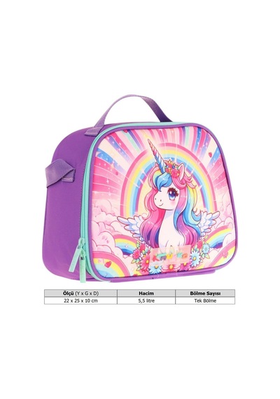 Kaukko Kids Kız Çocuk Isı Yalıtımlı Okul/piknik Beslenme Çantası Unicorn L7249 Mor - Mavi
