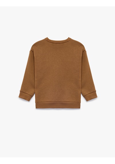 Koton Uzun Kollu Üç İplik Oversize Bisiklet Yaka Ayıcık Baskılı Sweatshirt Kahverengi 7wmb10094tk Kahve