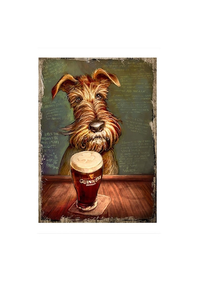 Bedeko Bira İçen Köpek Hediyelik Ahşap Tablo 25 Cm X 35 Cm