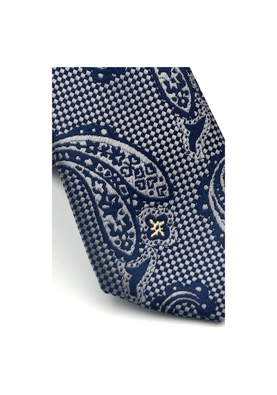 Gaffy Gri Şal Desenli Lacivert Dokuma Kumaş Mendilli Slim Fit Kravat // Sdk-2606-3 Gri