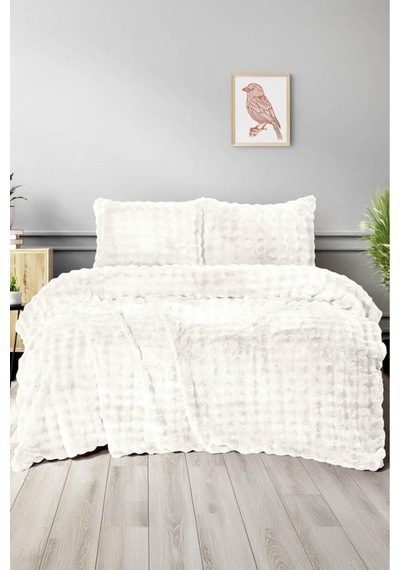 Merinos Diamond Buble Kürk Çift Kişilik Comforter Set Krem