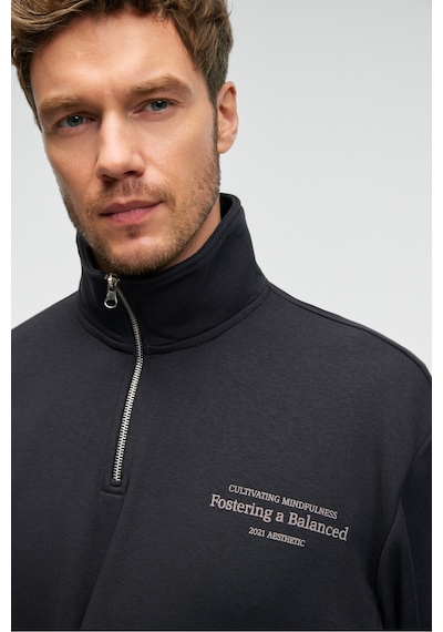 Grımelange BRAM Erkek %100 Pamuk Dik Yakalı Yarım Fermuarlı Baskılı Antrasit Sweatshirt Grımelange BRAM Erkek %100 Pamuk Dik Yakalı Yarım Fermuarlı Baskılı Antrasit Sweatshirt