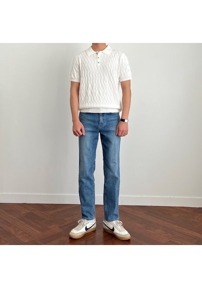 Tarz Cool Erkek İnce Saç Örgülü Düğmeli Slim Fit Polo Yaka Triko T-shirt Beyaz