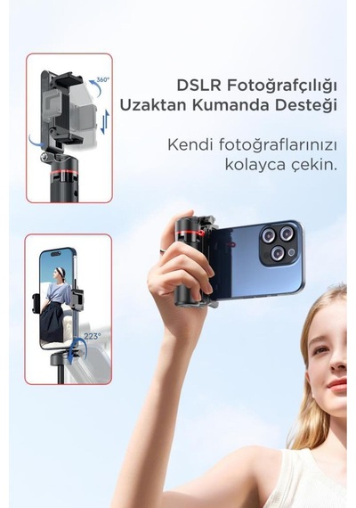 Tripod Çok Amaçlı 360 Derece Kumandalı Mini Selfie Çubuğu L10 Siyah