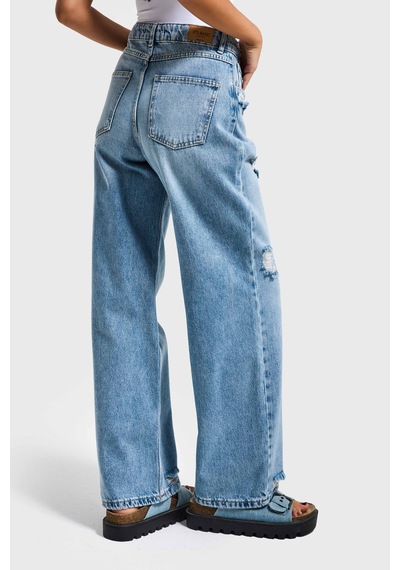 it's basic Kadın Kot Rengi 12s6-32 Mega Baggy Fit Yırtık Detaylı Denim Jean Mavi