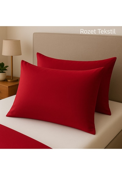 Bordo Pamuk Kumaş Kapaklı Yastık Kılıfı 2 Adet 50 X 70 Cm