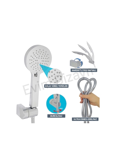 Aqua Bagno Smıle El Duşu Seti -3 Parça -150 Cm Spiral Hortum Krom