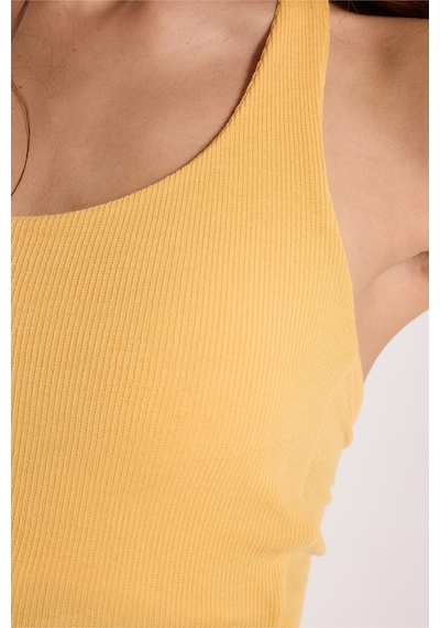 Tudors Kadın Slim Fit Dar Kesim Pamuklu Halter Yaka Kaşkorse Sarı Crop-50708