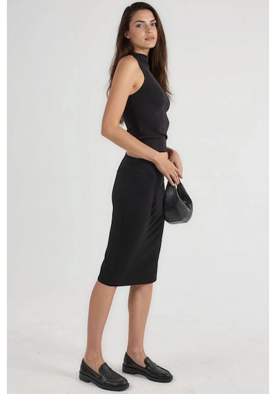 Hiccup Busem Slim Fit Bisiklet Yaka Örme Bluz Siyah