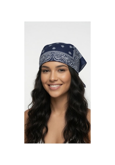 Mollycrush Unisex Lacivert Şal Desenli Bandana Günlük Saç Aksesuarı, Boyunluk Ve Outdoor Fular Lacivert