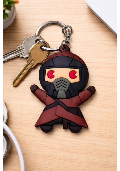 Mortal Kombat Kırmızı Siyah Ninja Figür Silikon Anahtarlık Unisex