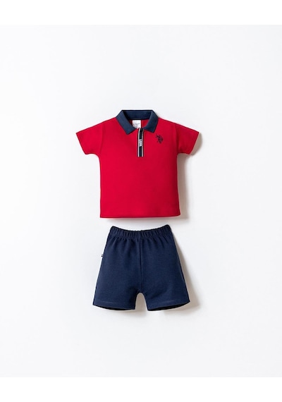 U.S. Polo Assn. U.s. Polo Assn Erkek Bebek 2 Li Şort T-şhirt Takım Kırmızı-2351 Kırmızı