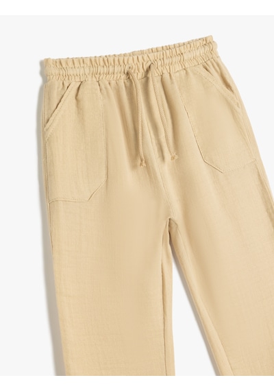 Koton Pamuklu Beli Bağcıklı Cepli Basic Jogger Pantolon Bej 5smb40037tw Ekru
