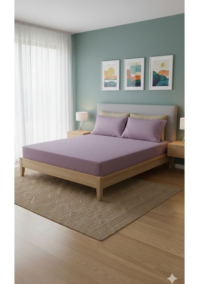 Ranforce Çift Kişilik Lastikli Çarşaf Seti Yastık Kılıflı 180 X 200+30 Koyu Mor