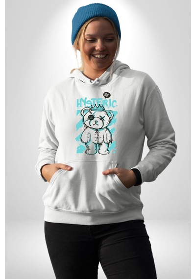 Histerik Kadın Erkek Beyaz Kapüşonlu Sweatshirt Hoodie Beyaz