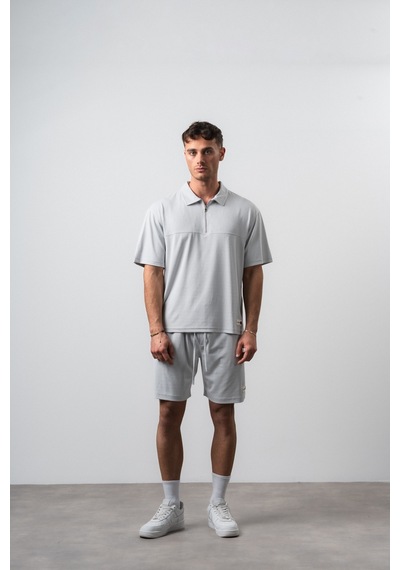 Erkek Polo Yaka Regular Fit T-shirt Şort Takım Gri